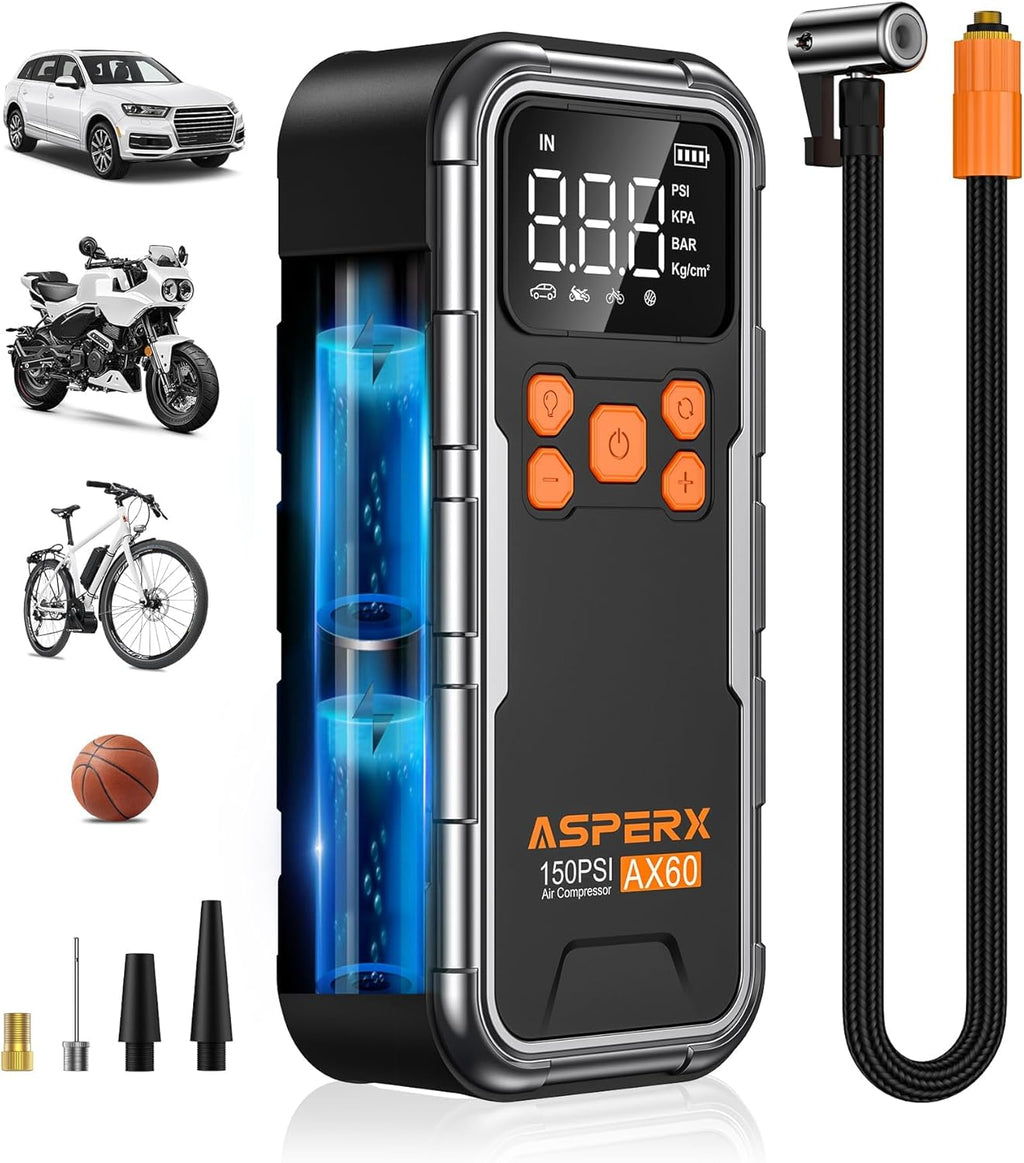 150PSI Cordless Tire Inflator Portable Air Compressor with Digital Pressure Gauge and LED Light 