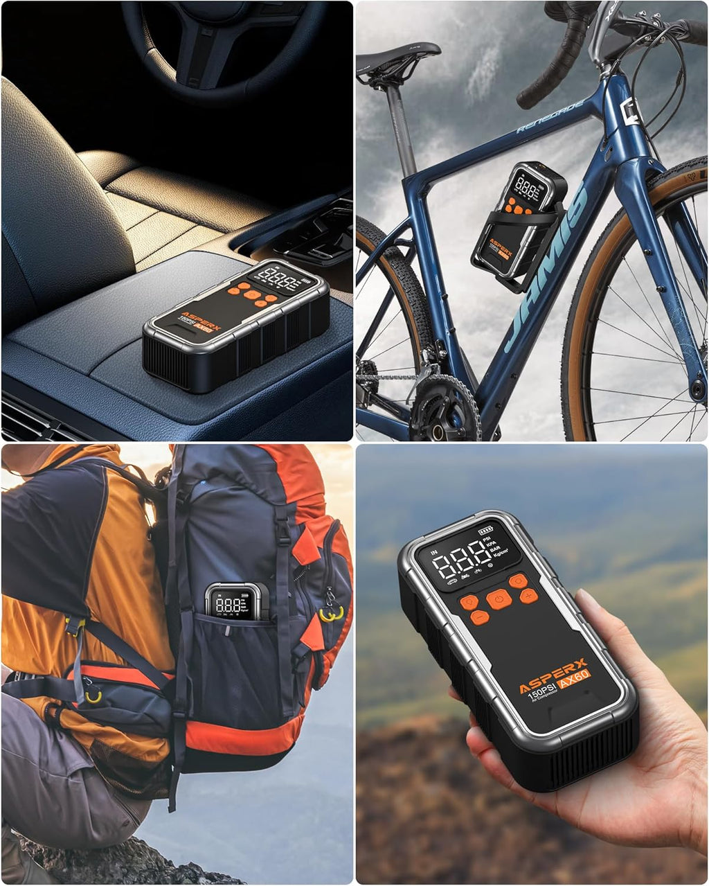 150PSI Cordless Tire Inflator Portable Air Compressor with Digital Pressure Gauge and LED Light 