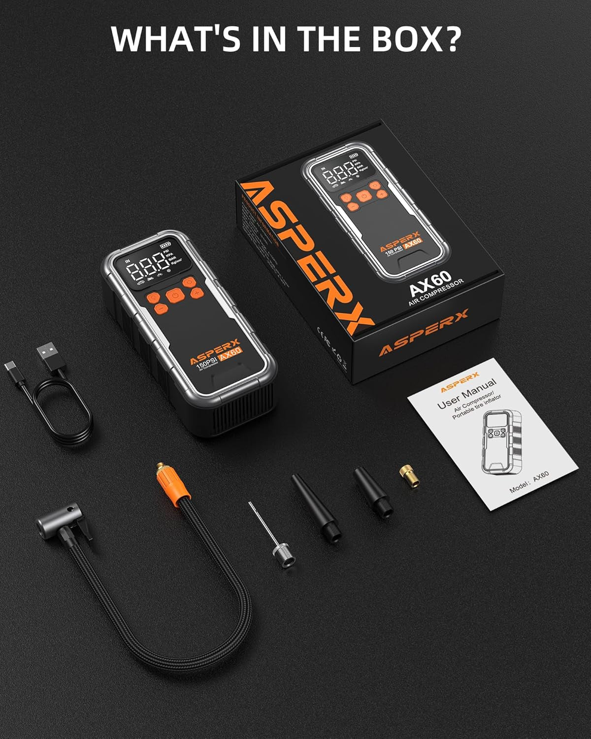 150PSI Cordless Tire Inflator Portable Air Compressor with Digital Pressure Gauge and LED Light 