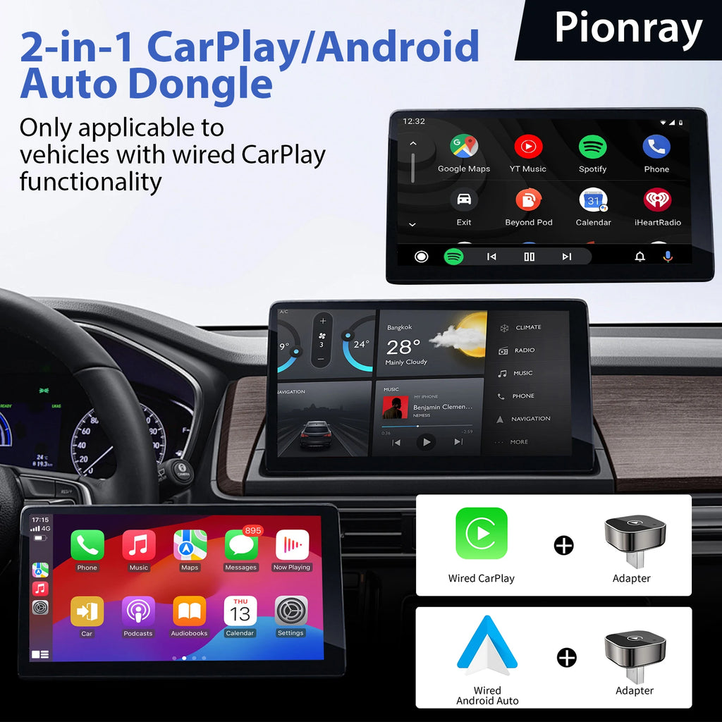 2 in 1 Wireless Carplay Adapter Android Auto Wireless Adapter, 5Ghz Wifi Type-C/Usb 