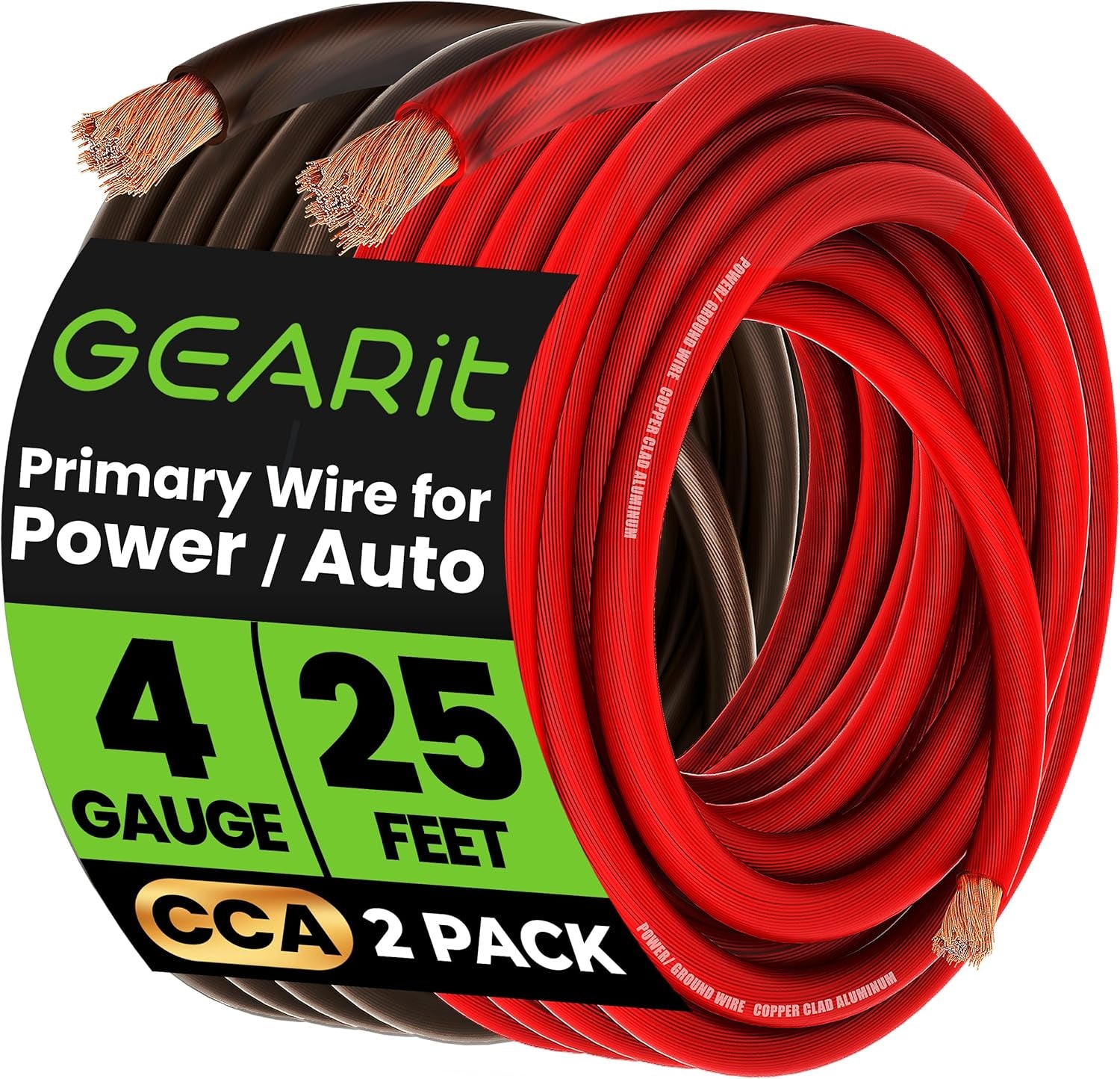 4 Gauge Wire for Automotive Power/Ground, Battery Cable, Car Audio, RV, Amp Wiring Kit, (25 Feet Each- Black/Red Translucent)