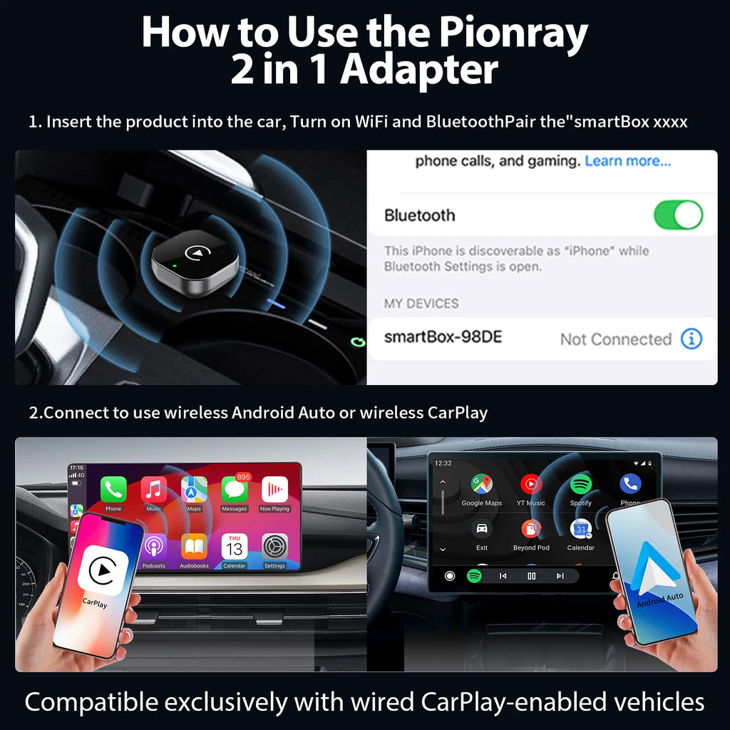 2 in 1 Wireless Carplay Adapter Android Auto Wireless Adapter, 5Ghz Wifi Type-C/Usb 